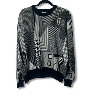 Expressions Men’s Abstract Geo Patchwork Knit Crewneck Sweater VTG 80s - Sz. L